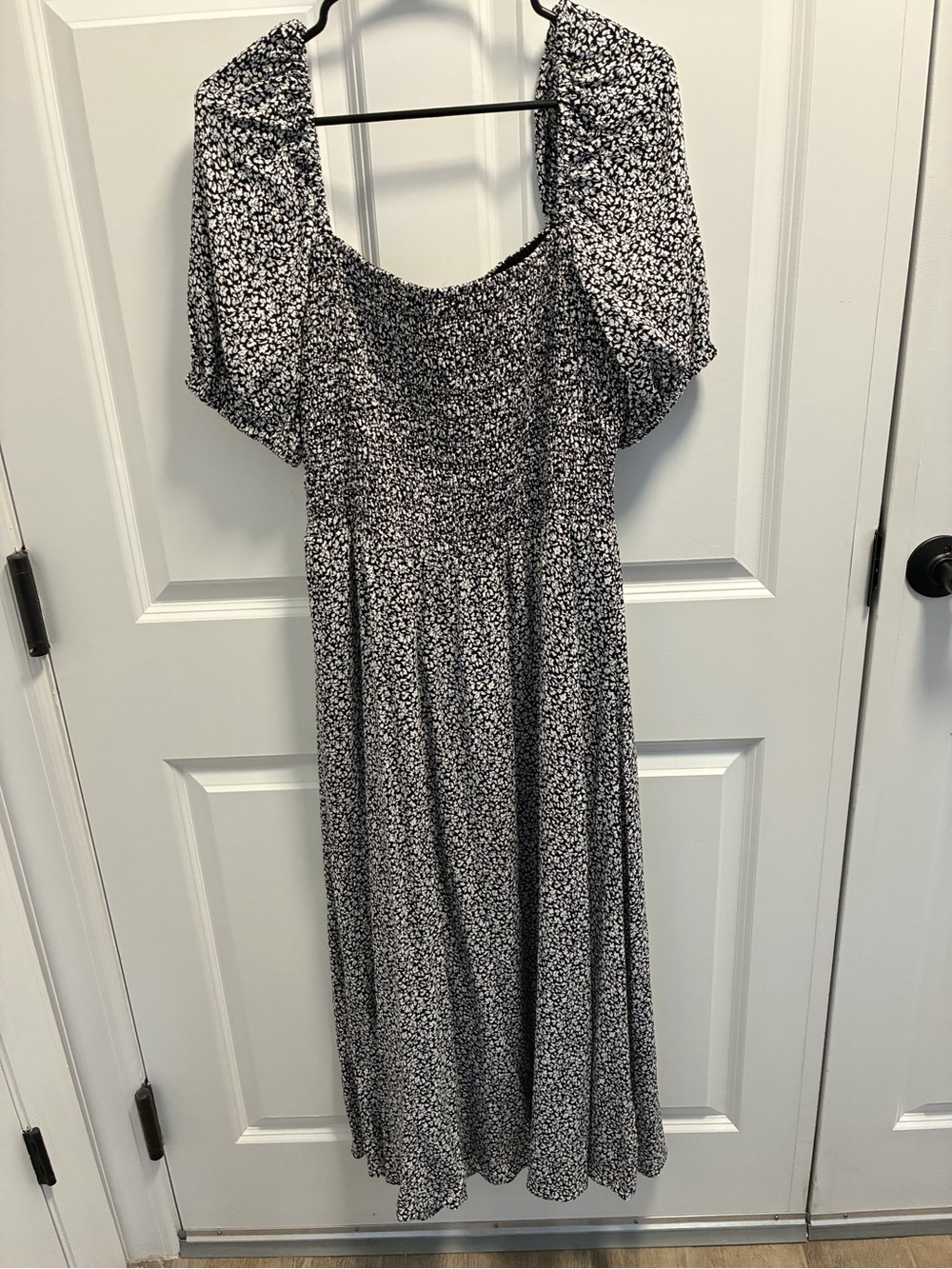 Madewell Black and White Floral Smocked Maxi Dress